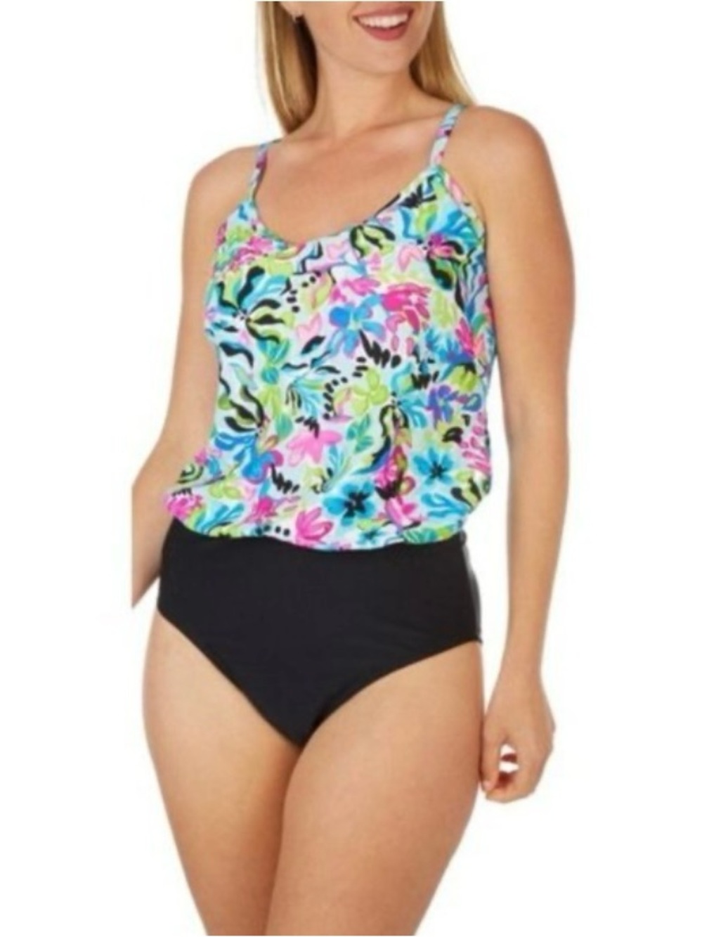 Caribbean Joe Swimsuit Women
Size 12 One Piece Floral / Solid
Soft Pads.